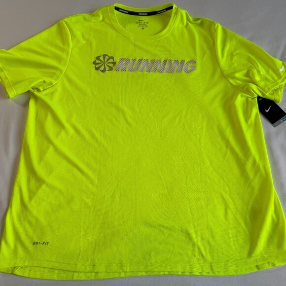 Nike Men’s Running Dri-Fit Performance Shirt Volt Reflective Yellow Extra Large - Picture 1 of 11